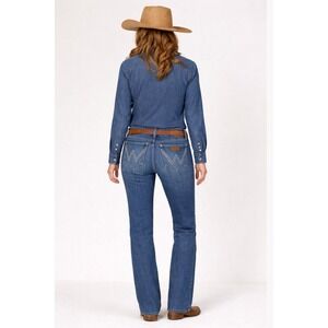 Wrangler Retro Boot Cut Jeans Sz 11/12 Embroidered Thick Stitching 35x32 Stretch